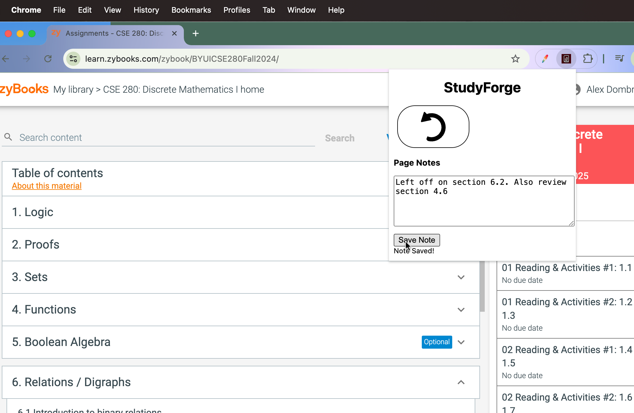 Creating a note on zybooks